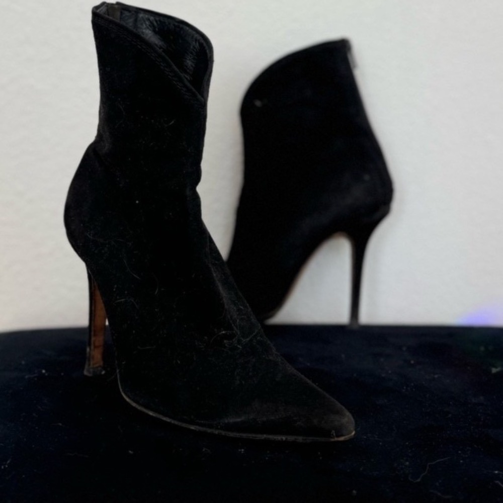 Jimmy Choo Black Suede Pointed Toe Stiletto Ankle Boots Booties Size 38.5 - Picture 4 of 14